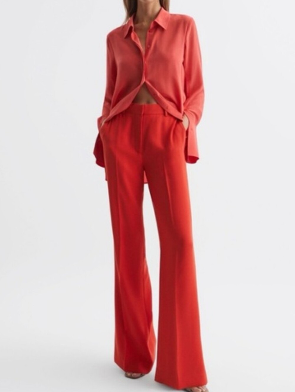 Reiss Maia Wide Leg Trousers In Coral